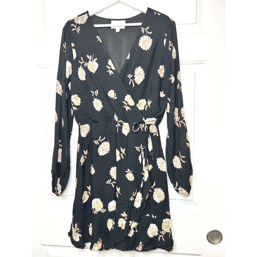 French Grey Floral Faux‎ Wrap Mini Dress XL